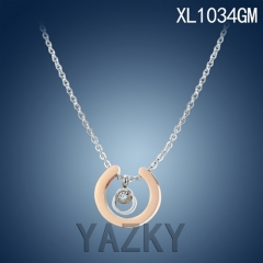 Circle style with white zircon silver and rose gold plated necklace