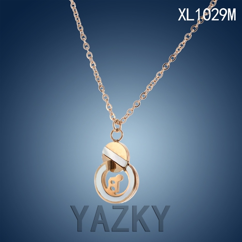 Two circles style with seashell rose gold plated necklace