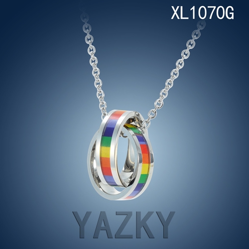 Double circle with rainbow design necklace