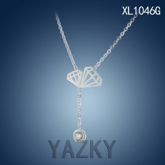 Diamond shape wing pendant with big white zircon necklace