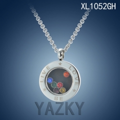 Silver color circle stlye with "LIVE BE LOVE" colorful zircons locket pandent necklace