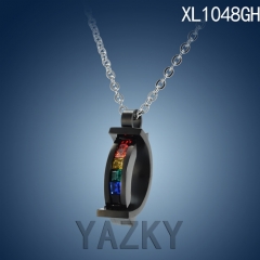 Gay pride rainbow zircons black plated pendant necklace