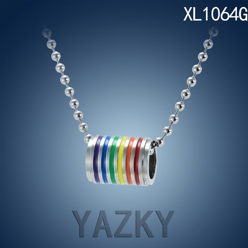 Cylinder style with rainbow enamel necklace
