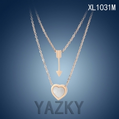 Heart and arrow shape with seashell double chains rose gold plated necklace