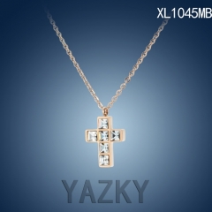 Rose gold plated cross pendant full of white zircon necklace