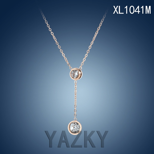 Classic design rose gold plated two white zircons pendants necklace