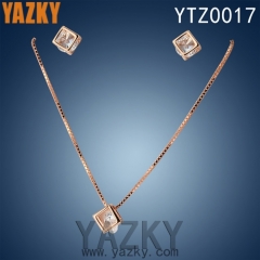 Rose gold plated cube s.silver jewelry set