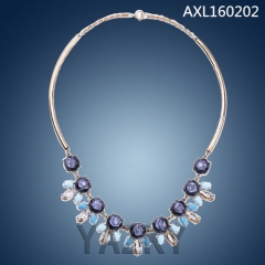 Fashion flower shape necklace with blue crystal pendants