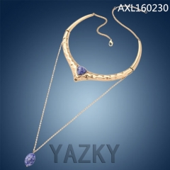 Fashion gold plated necklace with long chain pendant