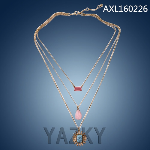 Fashion three chains necklace with three pendants