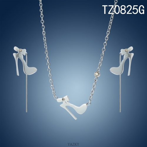 silver color high heel shoes jewelry set