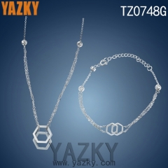Hexagon necklace and bracelet with zircon