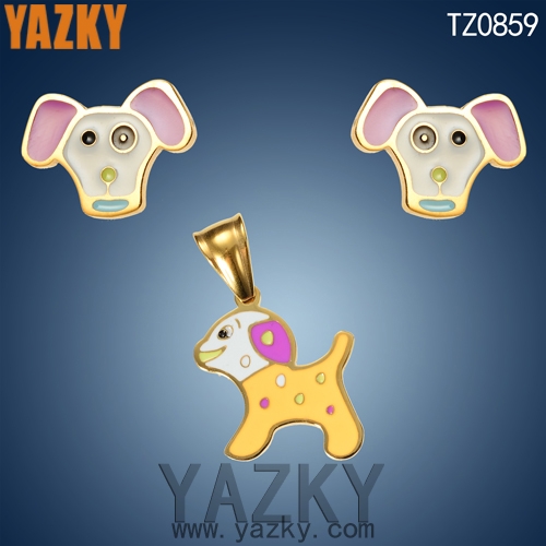 Animal doggy necklace set jewelry gold enamel jewelry set for girls