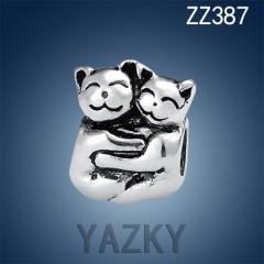 Stock stainless steel two cuddle cats lovely bead