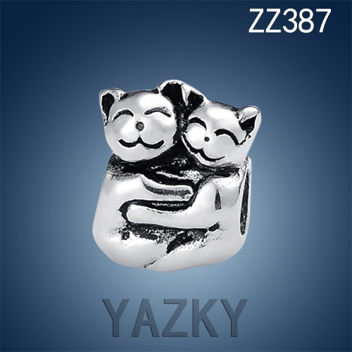 Stock stainless steel two cuddle cats lovely bead