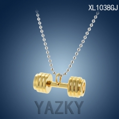 New dumbbell stainless steel silver and gold plated necklace