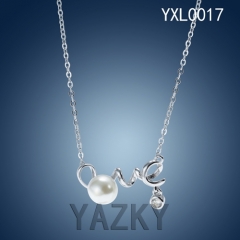 Imitation pearl pendants sterling silver necklace