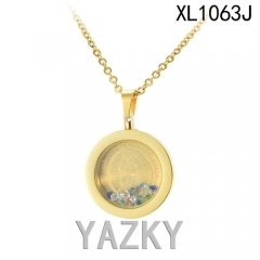 Gold plated locket pandent with colorful rainbow arcylic zircons necklace