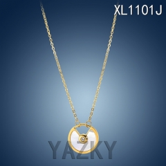 Circle style stainless steel gold plated pendant with white zircon and seashell necklace