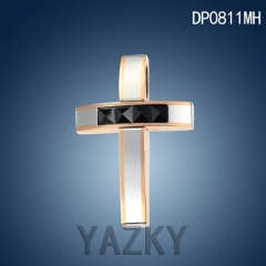 Stainless steel cross pendant two tone plated with black acrylic