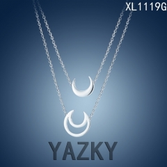 Stainless steel moon design double chain style silver color necklace