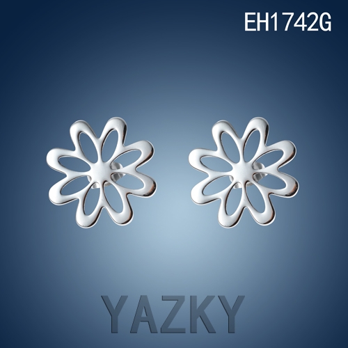 Flower style stainless steel silver color stud earring