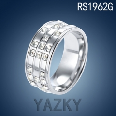 Stainless steel silver color ring with white zircons