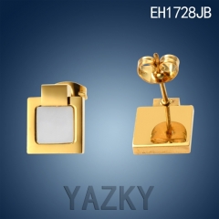 Square stlye 316L stainless steel gold plated stud earring with seashell