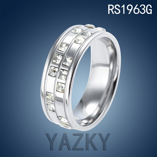 Stainless steel silver color ring with white zircons