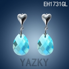 Water drop design blue zircon dangling stainless steel earring