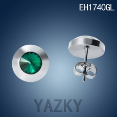 Circle style stainless steel silver color stud earring with green zircon 11*5mm