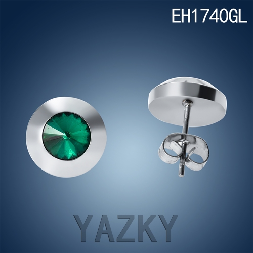 Circle style stainless steel silver color stud earring with green zircon 11*5mm