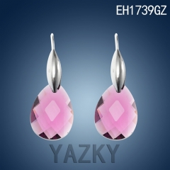 Water drop design pink zircon dangling stainless steel silver color earring