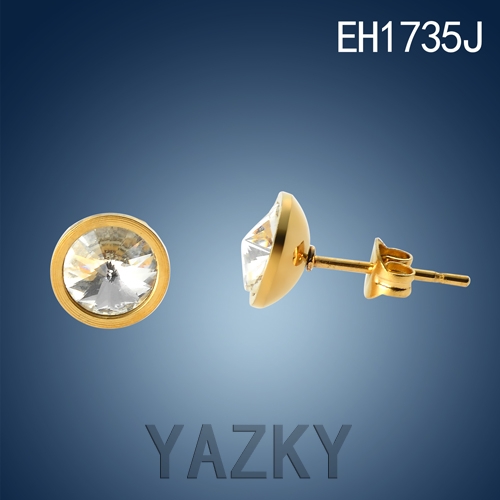 Circle style stainless steel gold plated stud earring with white zircon 8*4mm