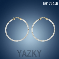 Simple circle style stainless steel gold plated earring with white zircons
