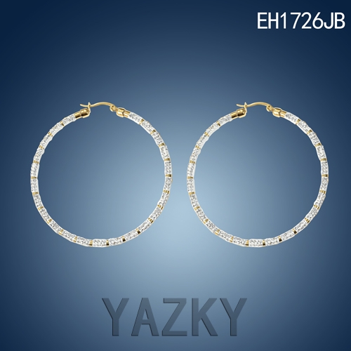 Simple circle style stainless steel gold plated earring with white zircons