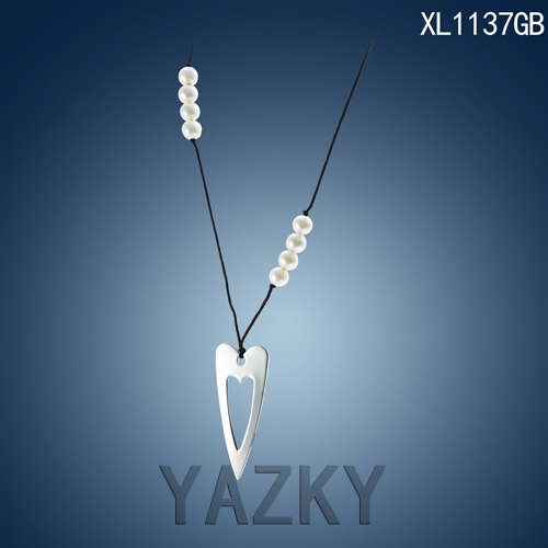 Heart shape style stainless steel pendant with pearl beads and rope necklace