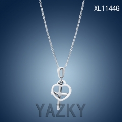 Cross and heart shape design stainless steel silver color necklace