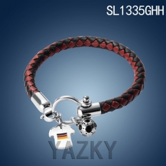 Red and black braided leather bangle with football Tshirt pendant bracelet