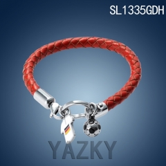 Red braided leather bangle with football Tshirt pendant bracelet