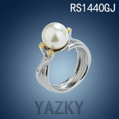 Nuevo anillo de acero inoxidable con imitación de perlas
