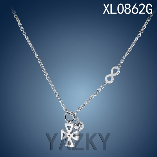 Cross shape stainless steel necklace with shiny zircon
