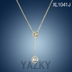 Gold plated two shiny zircon necklace