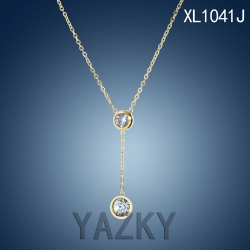 Gold plated two shiny zircon necklace