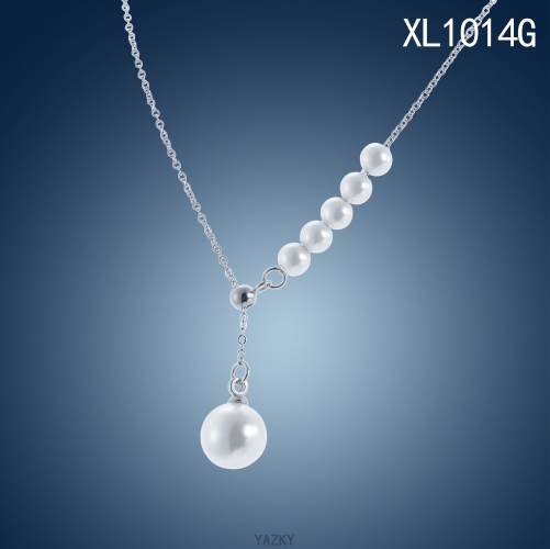 Six imitation pearl in stainless steel endurance necklace