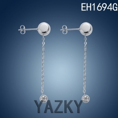 Steel dangle earring with zircon in 316L stainless steel