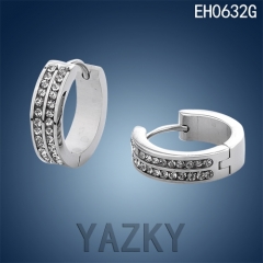 Fashion stainless steel earring with full setting zircon-Steel color