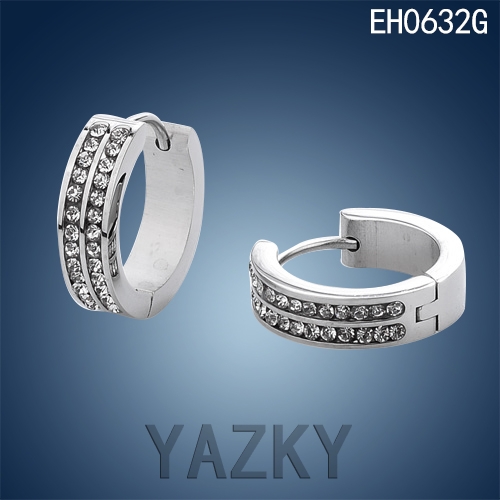 Fashion stainless steel earring with full setting zircon-Steel color