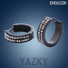 Black steel color fully setting shiny zircon in 316L stainless steel earring