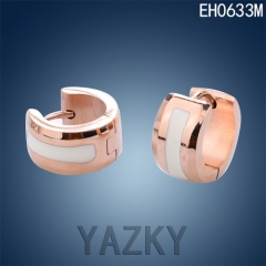 Rose gold plated stainless steel round earring with shiny zircon